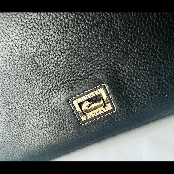 Dooney & Bourke Black Pebble Grain Leather Satchel Signature Design Canvas Lined - Picture 10 of 12